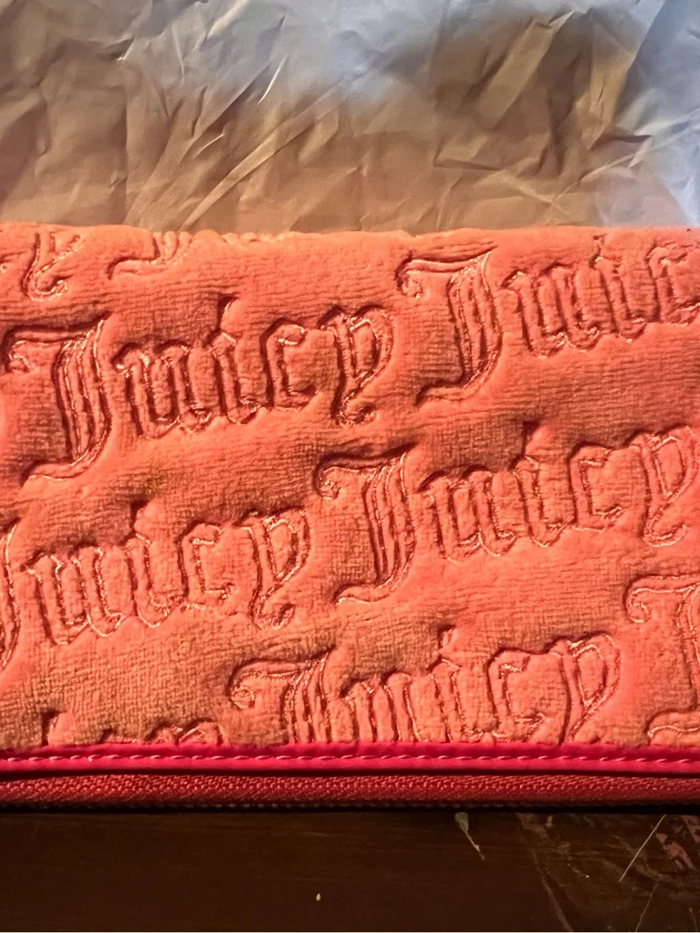 SoldJuicy Couture Hot Pink Embroidered Zip Wallet with Gold Crown Charm-Y2K